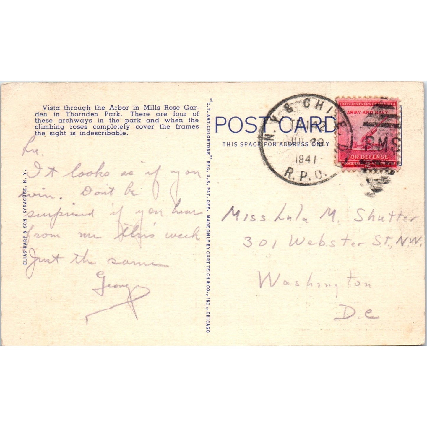 Arbor Vista Mills Rose Garden Thornden Park Syracuse NY Original Postcard P3-3
