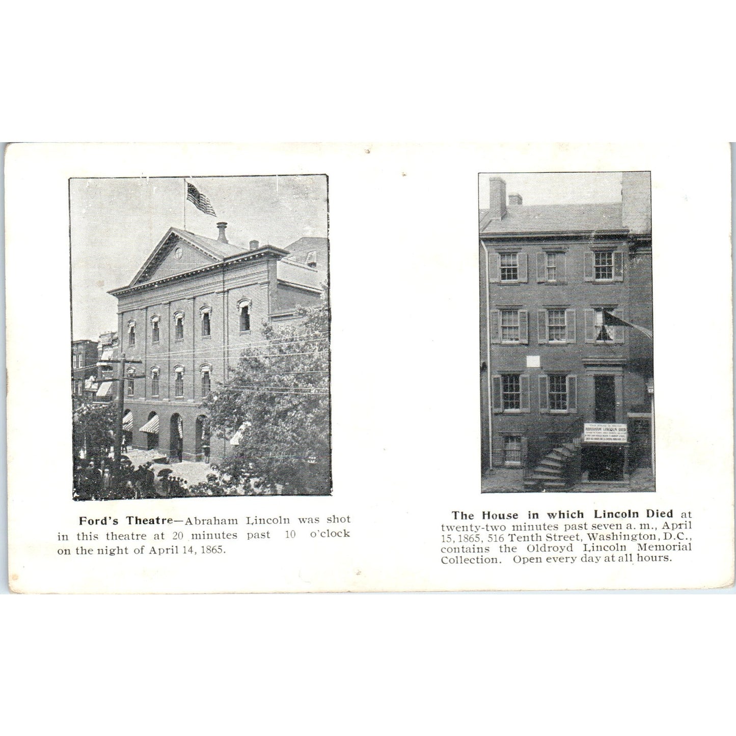 Ford's Theatre & House Where Lincoln Died c1905 Original Postcard P3-3