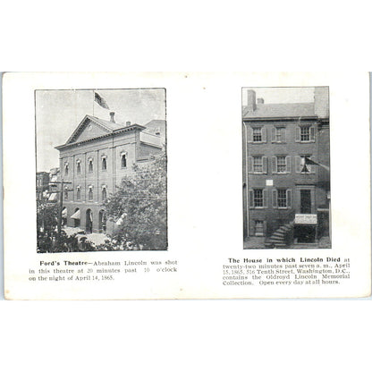 Ford's Theatre & House Where Lincoln Died c1905 Original Postcard P3-3