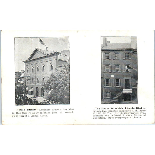 Ford's Theatre & House Where Lincoln Died c1905 Original Postcard P3-3