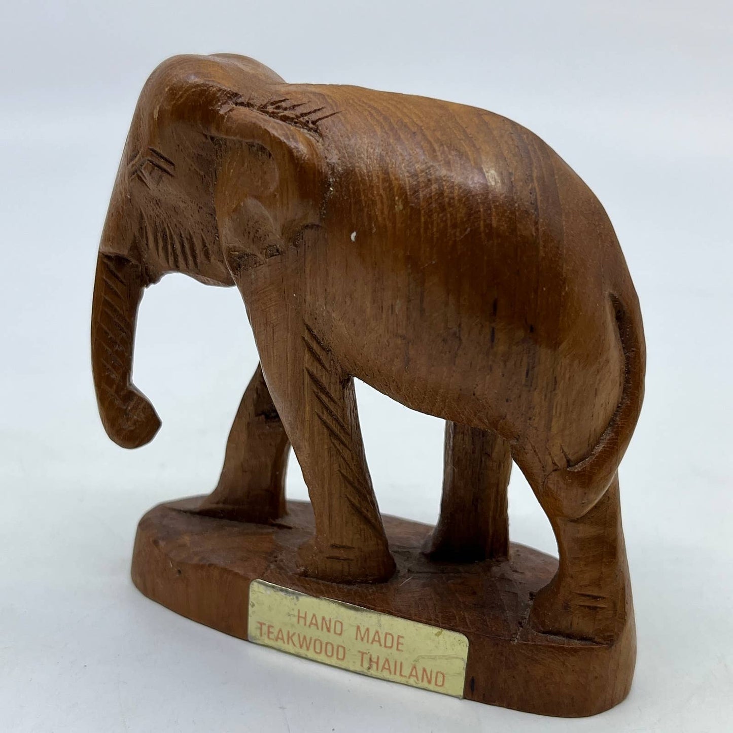 Vintage Carved Solid Teak Wood Good Luck Elephant Statue 4" Thailand TH7