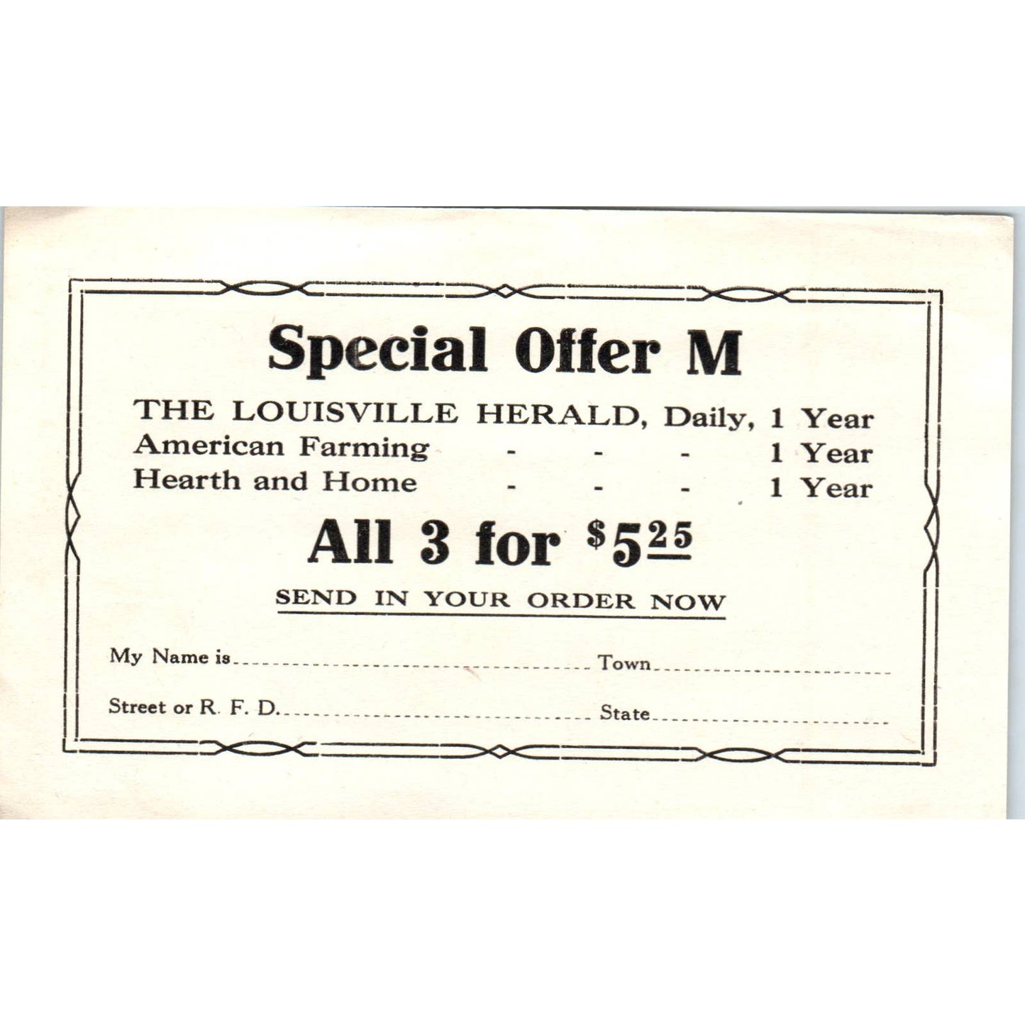 1920s Louisville Herald Special Offer M Subscription Order Form SE4