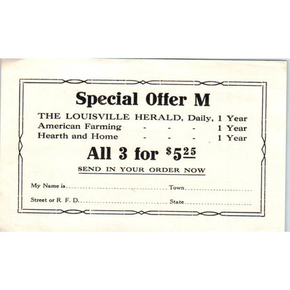 1920s Louisville Herald Special Offer M Subscription Order Form SE4