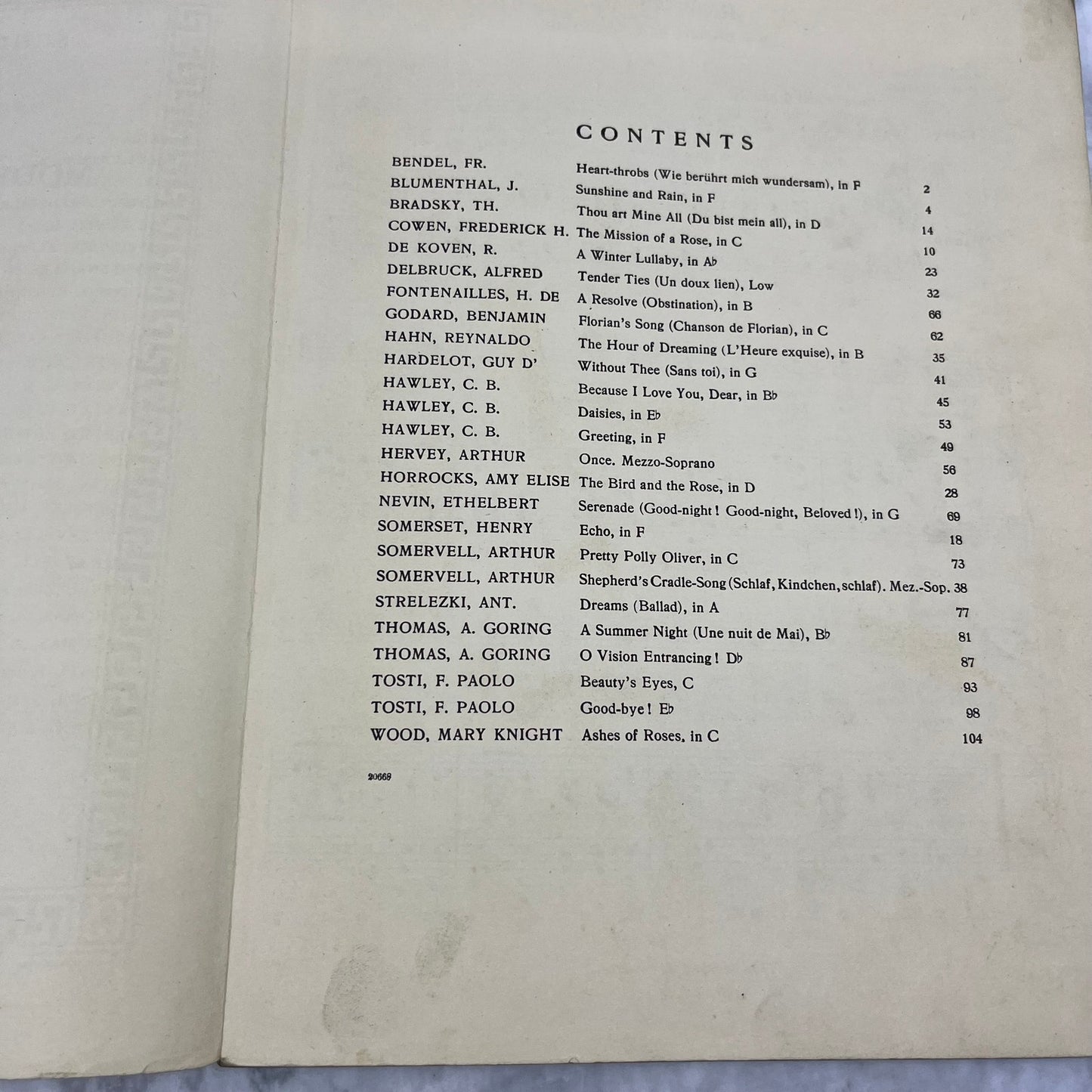1908 Schirmer's Household Music Books Modern Song Favorites Vol. 1 V38