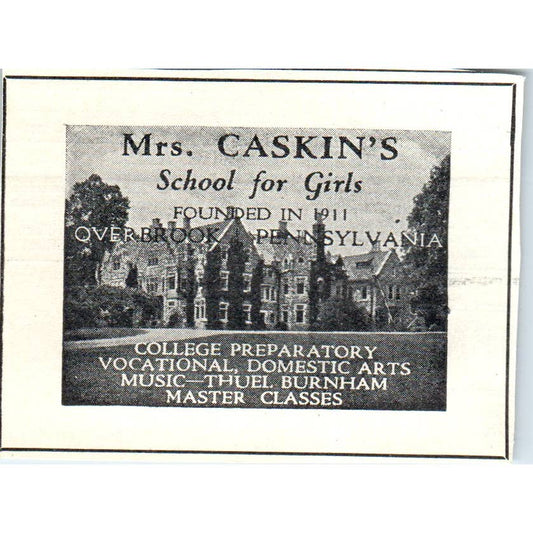 c1920 Harper's Magazine Ad - Mrs. Caskin's School for Girls Overbrook PA EA3-2