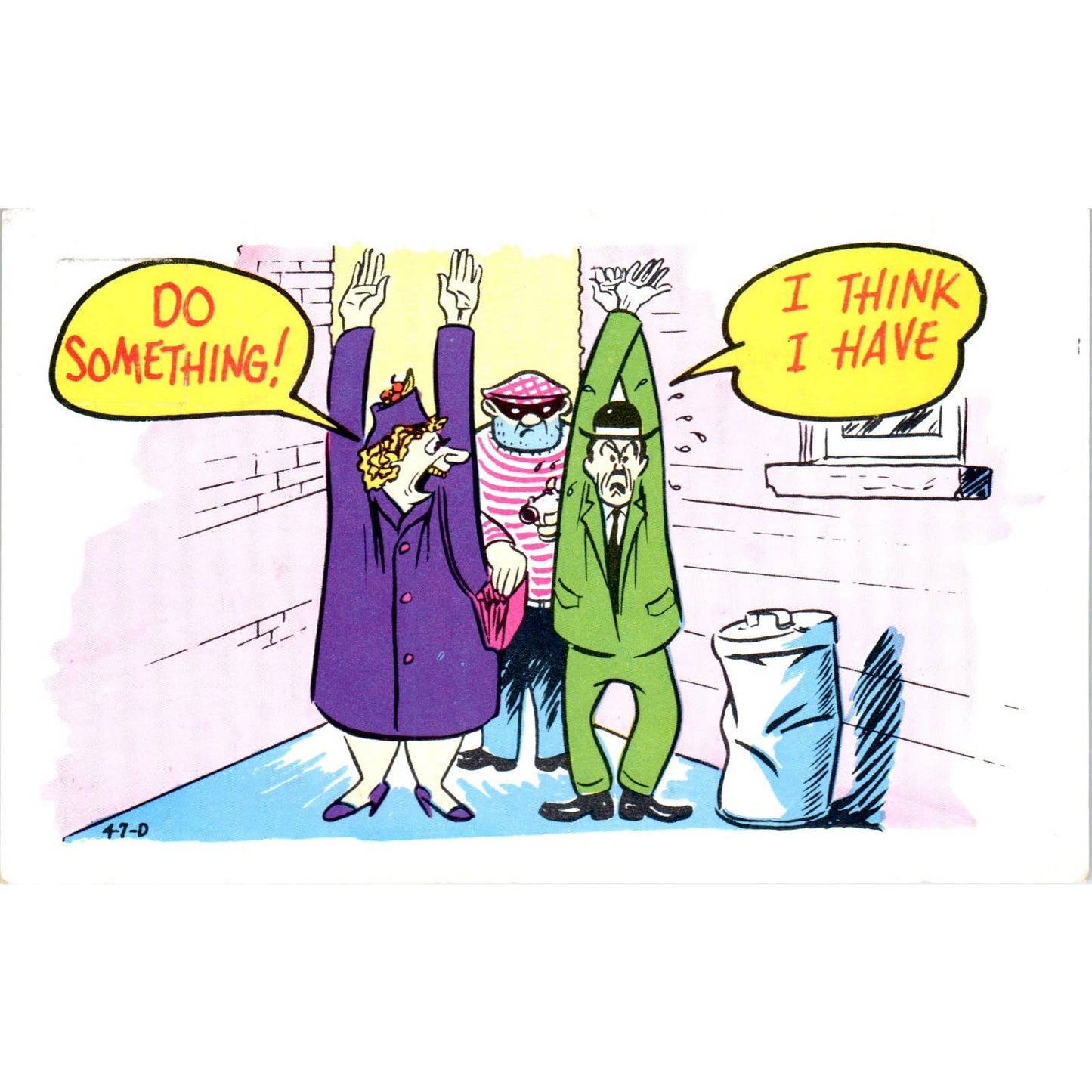 Do Something! I Think I Have Robbery Cartoon Comic Original Postcard TK1-P1