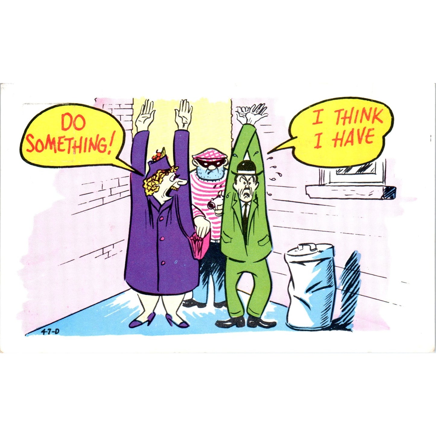 Do Something! I Think I Have Robbery Cartoon Comic Original Postcard P3-3
