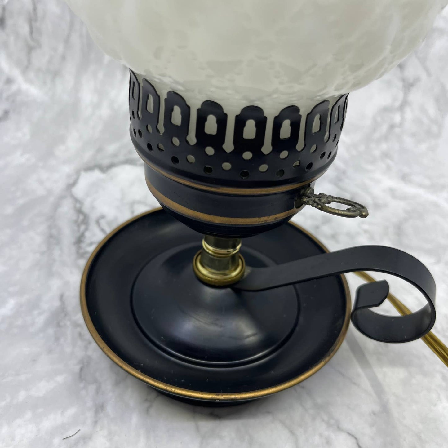 Vintage Quilted Milk Glass Electric Hurricane Lamp Metal Base 5x11 WORKS TA1