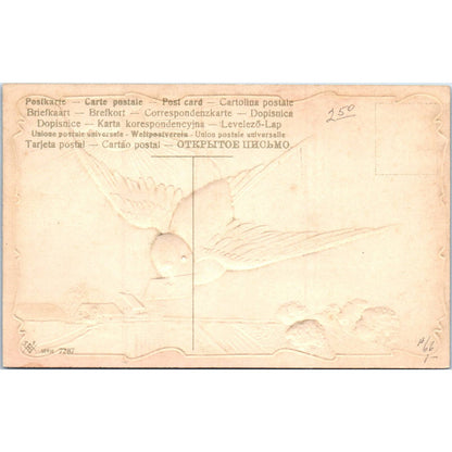 Embossed 1910 Swallow carries valentine in beak. Original Postcard TK1-P13
