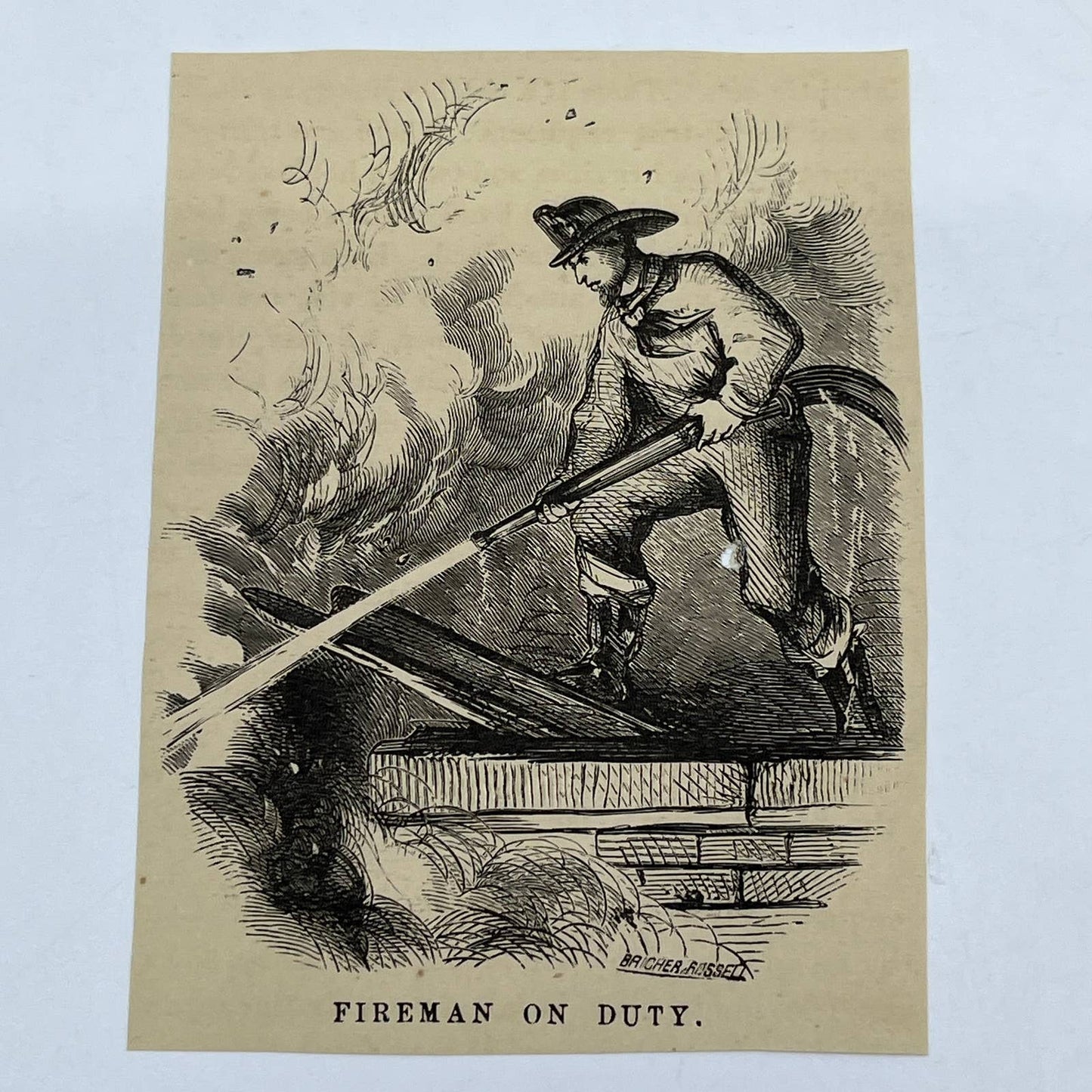 1880s Original Art Engraving New York Fireman On Duty ~3x4 AC9