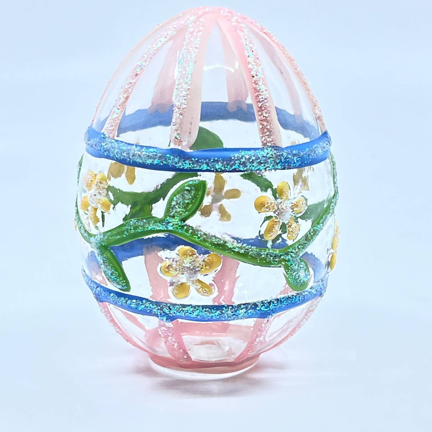 Vintage Hand-painted 3" Hollow Clear Art Glass Easter Egg SD7