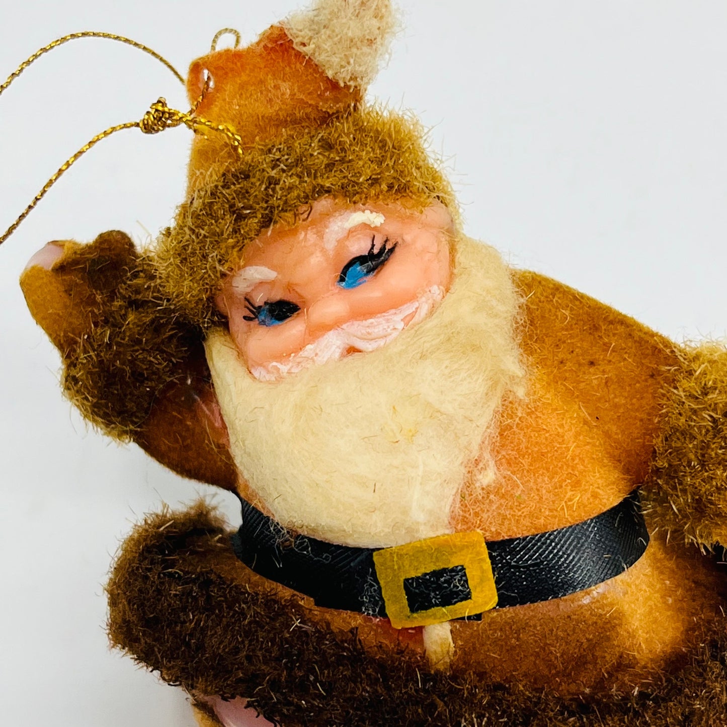 Vintage Celluloid Felt Flocked Santa Claus Christmas Tree Ornament 4" TH9