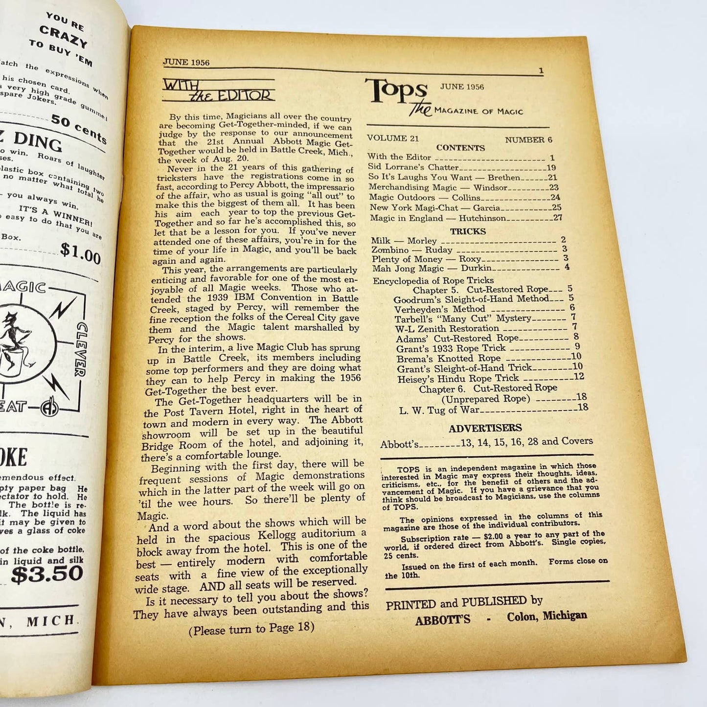 1956 June - Tops Magazine of Magic - Tricks Magicians TF7