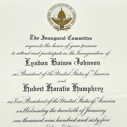 1965 Framed Official President Lyndon Johnson Inauguration Invitation 9x11” TE1