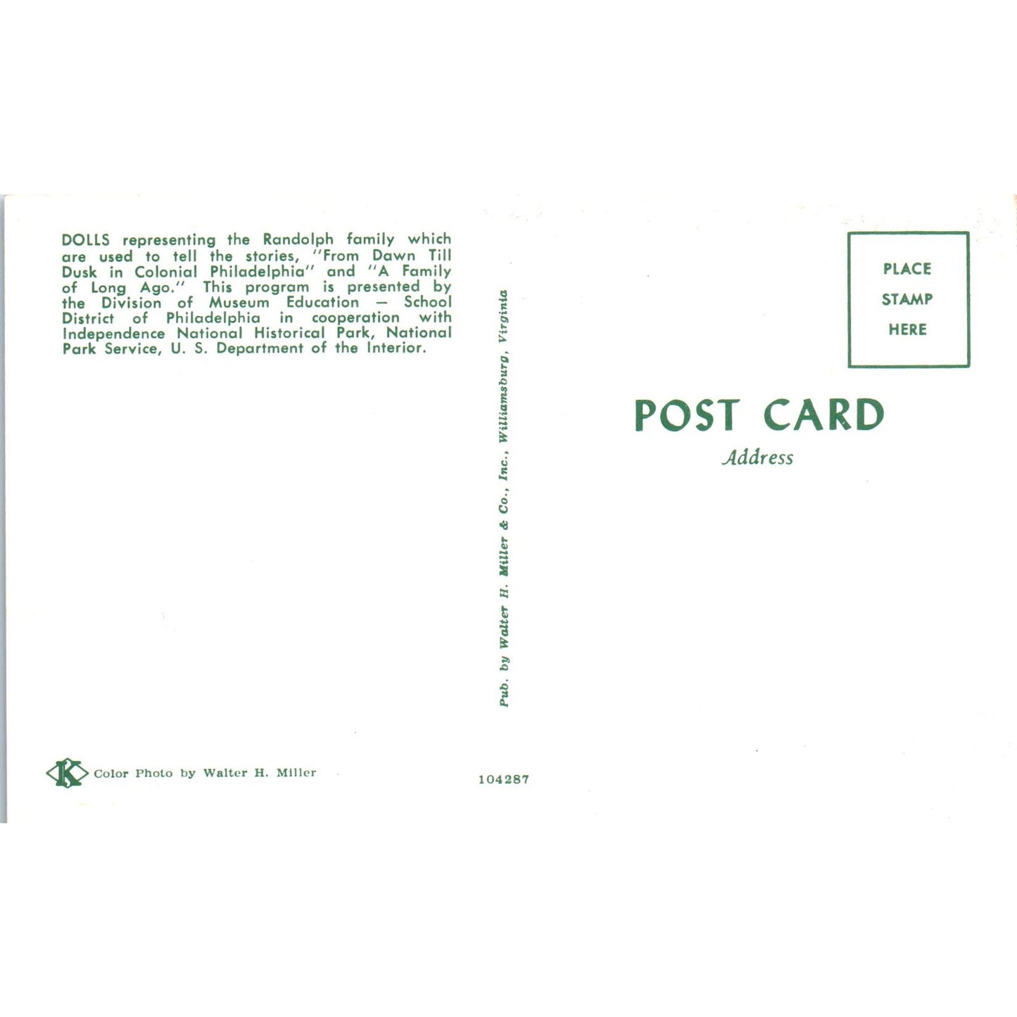 Randolph Family Dolls Museum of Education Philadelphia PA Original Postcard PB9