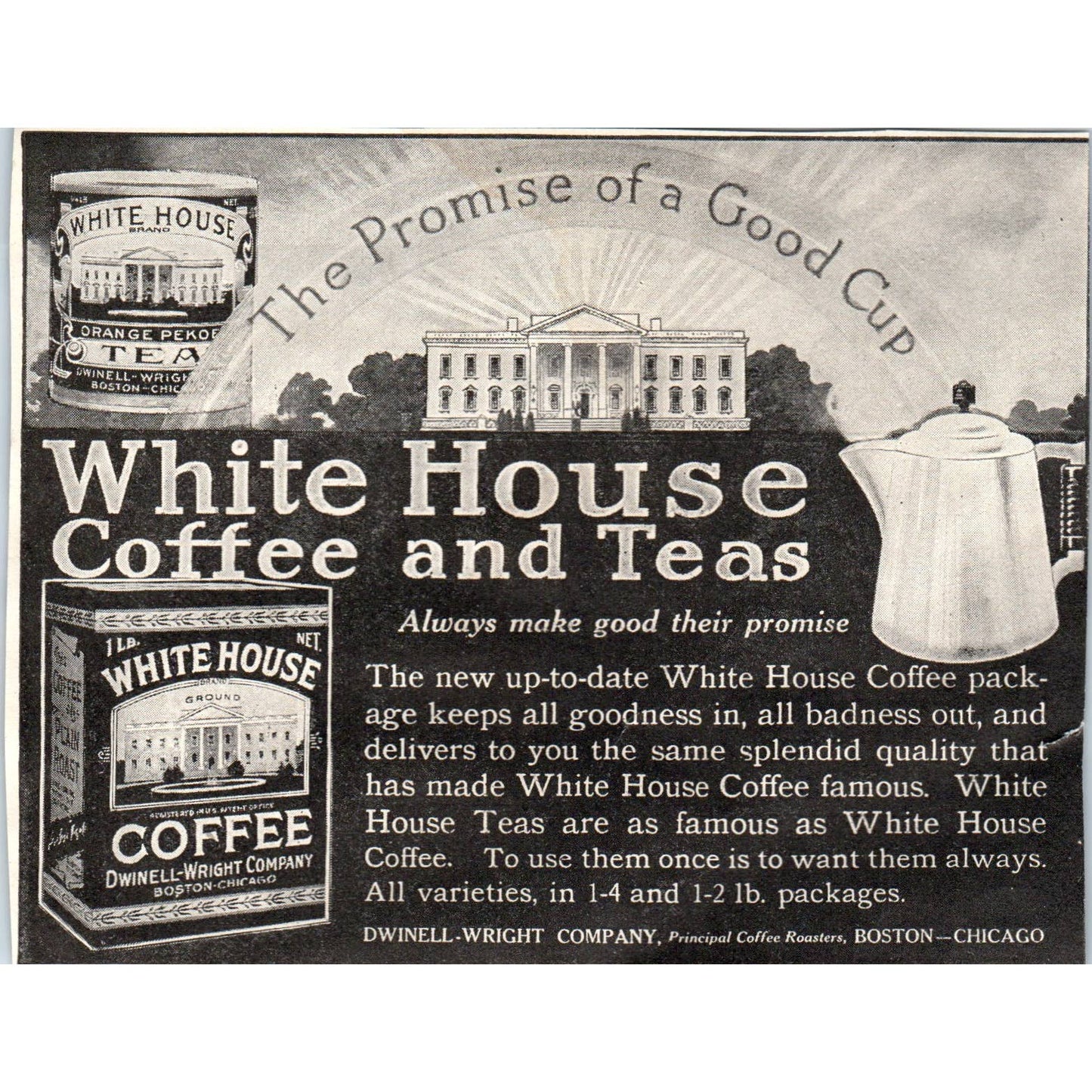 c1920 Harper's Magazine Ad - White House Coffee and Teas Dwinell-Wright Co EA3-4