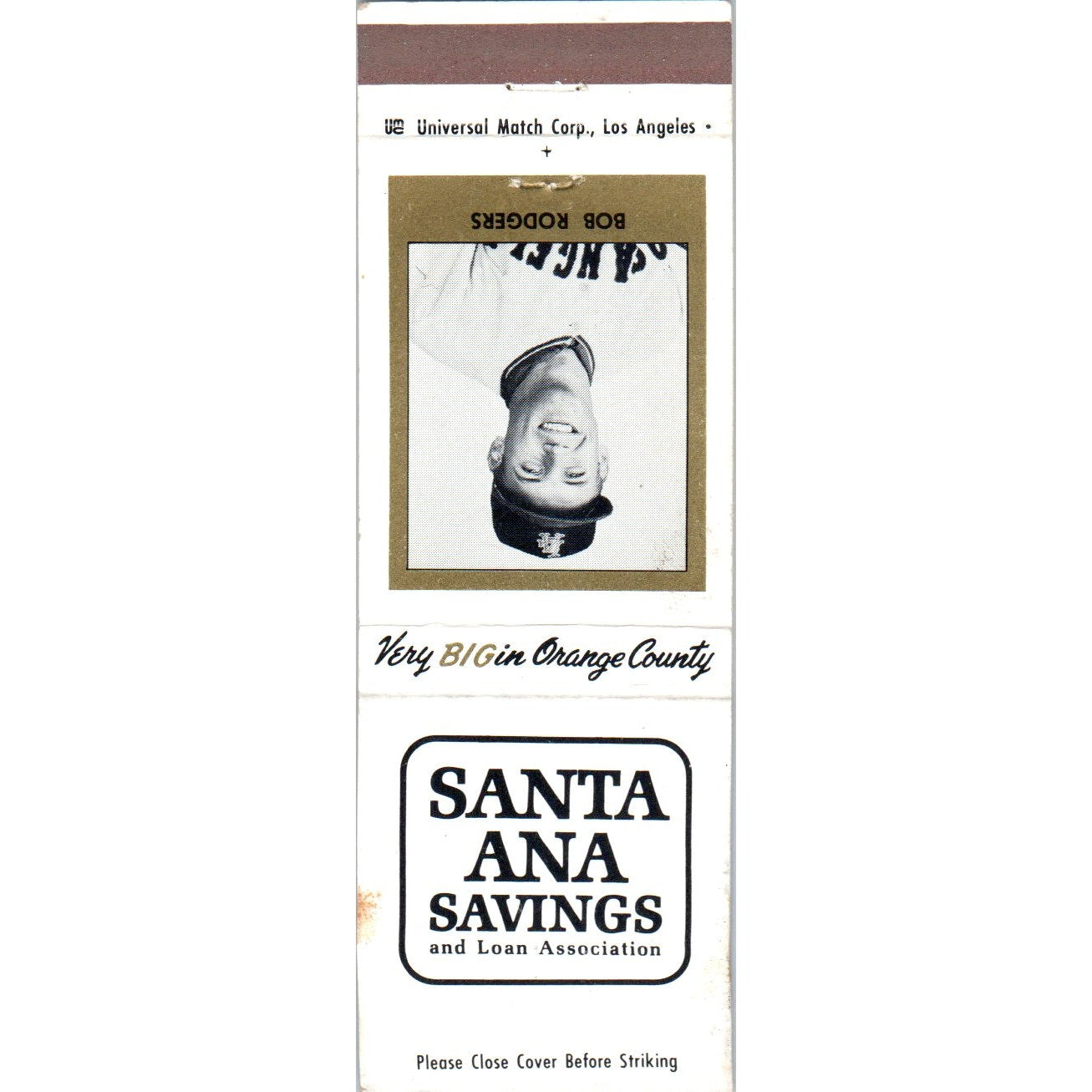 Santa Ana Savings Bob Rodgers Baseball Advertising Matchbook Cover MM9-9