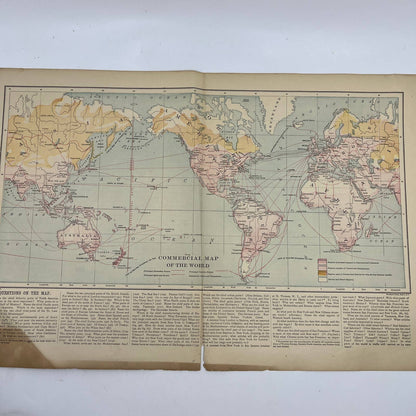 1896 Engraved Tinted Commercial Map of the World 12x19" FL5