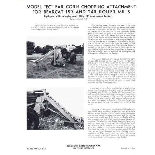1962 Advertising Leaflet BearCat Model EC Ear Corn Chopping Attachment AD4