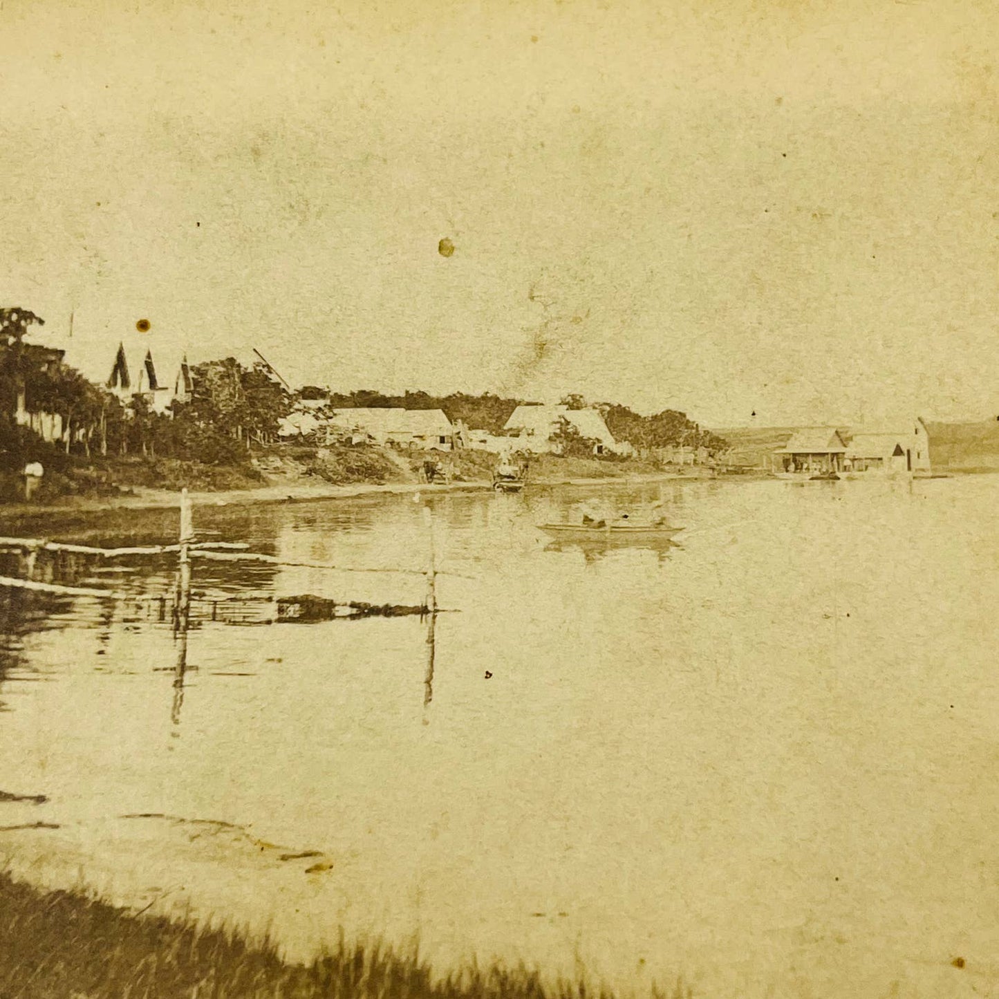 1867 Stereoview Card Waterfront View of New Bedford Massachusetts