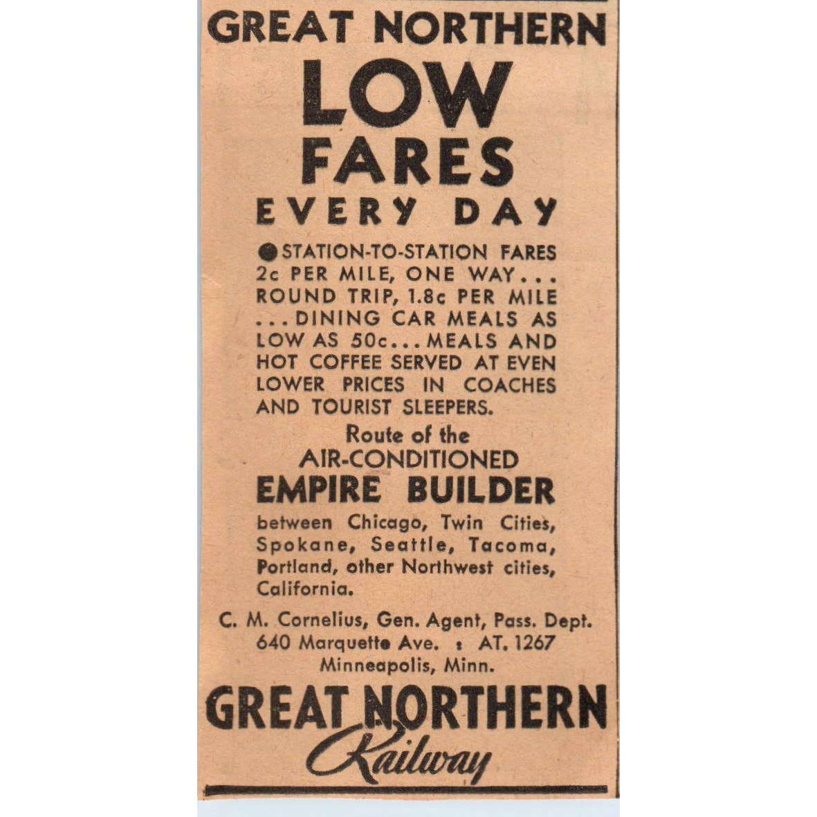 1935 Minneapolis Journal Newspaper Great Northern Railway Empire Builder FL5-4