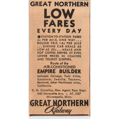 1935 Minneapolis Journal Newspaper Great Northern Railway Empire Builder FL5-4