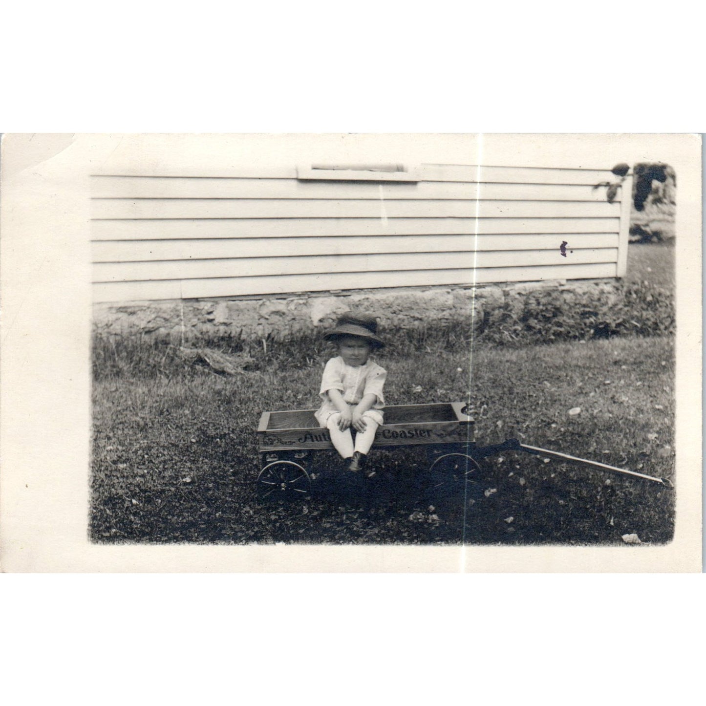 Little Boy in Auto Wheel Coaster Wagon c1910 RPPC Original Postcard P2-8