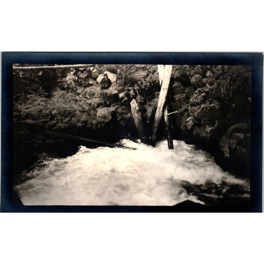 Antique Postcard RPPC Man And Woman Beside Rushing River c1910 SE8