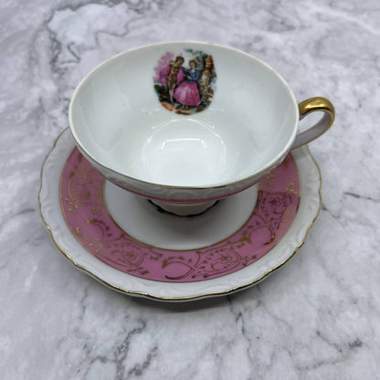 Vtg Japan Cup & Saucer Pink Victorian Courting Couple TA1