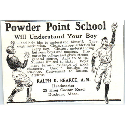 Powder Point School Ralph K. Bearce Duxbury Mass - 1921 Original Ad TJ7-S7
