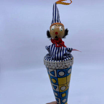 Vintage Wood Cone Puppet Blue & White Pop Up Peek A Boo Handmade TH6