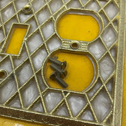 Deco Room Brass & White Pearl Lattice Light Switch Outlet Plate Cover SEALED TH6