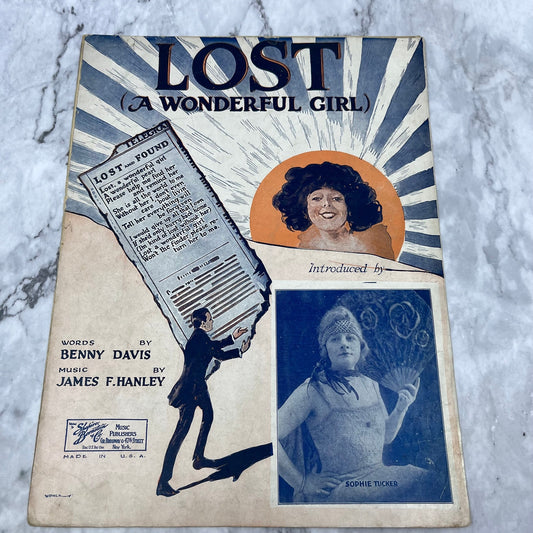Vintage Sheet Music Lost A Wonderful Girl Benny Davis James Handley 1922 V39-4
