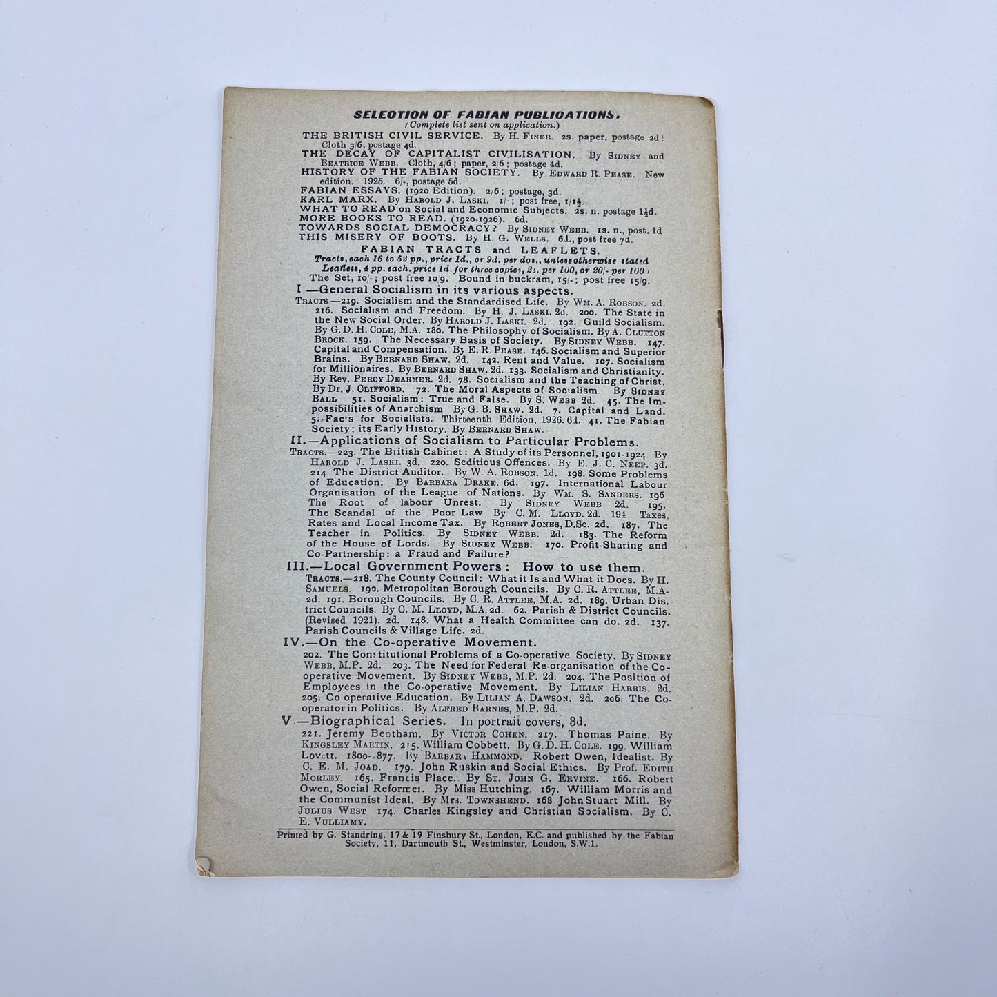 1928 ROBERT OWEN IDEALIST Biographical Series Fabian Tract No. 182 London L1-4