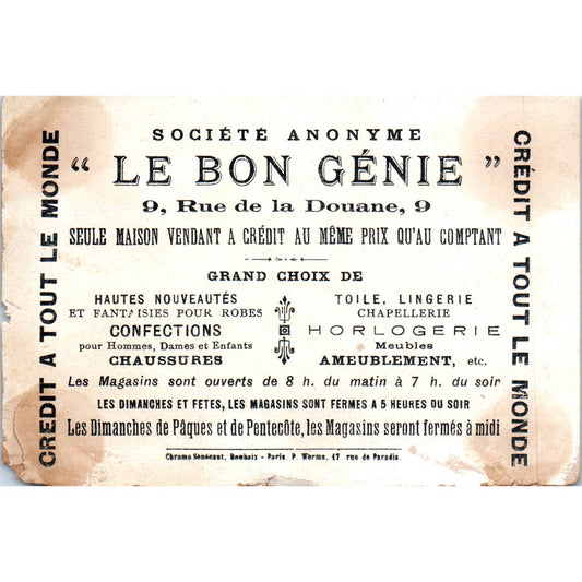 1880s Victorian Trade Card French Le Bon Genie Victorian Lady on Horse SE8