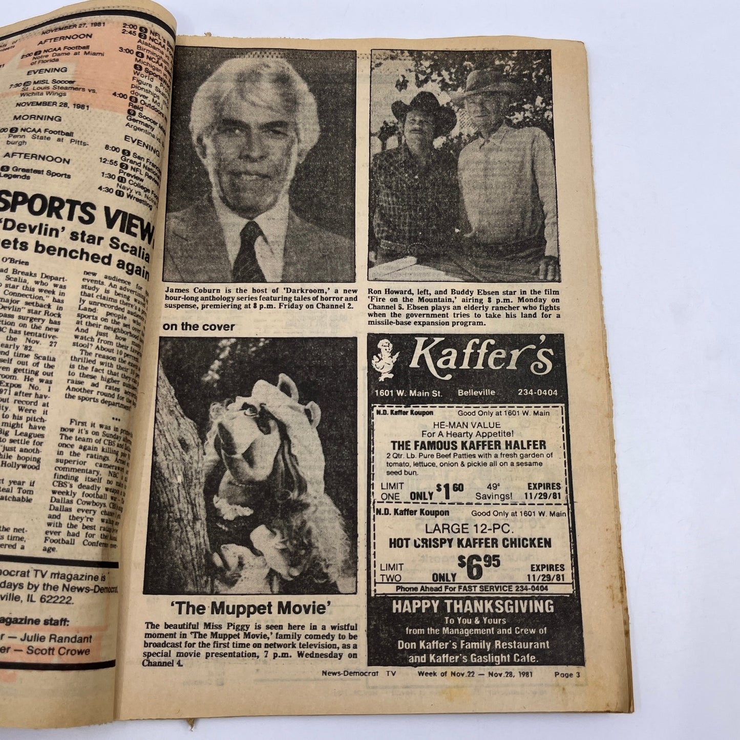 1981 Nov 22 Bellville IL News-Democrat TV Listings Magazine Miss Piggy A18