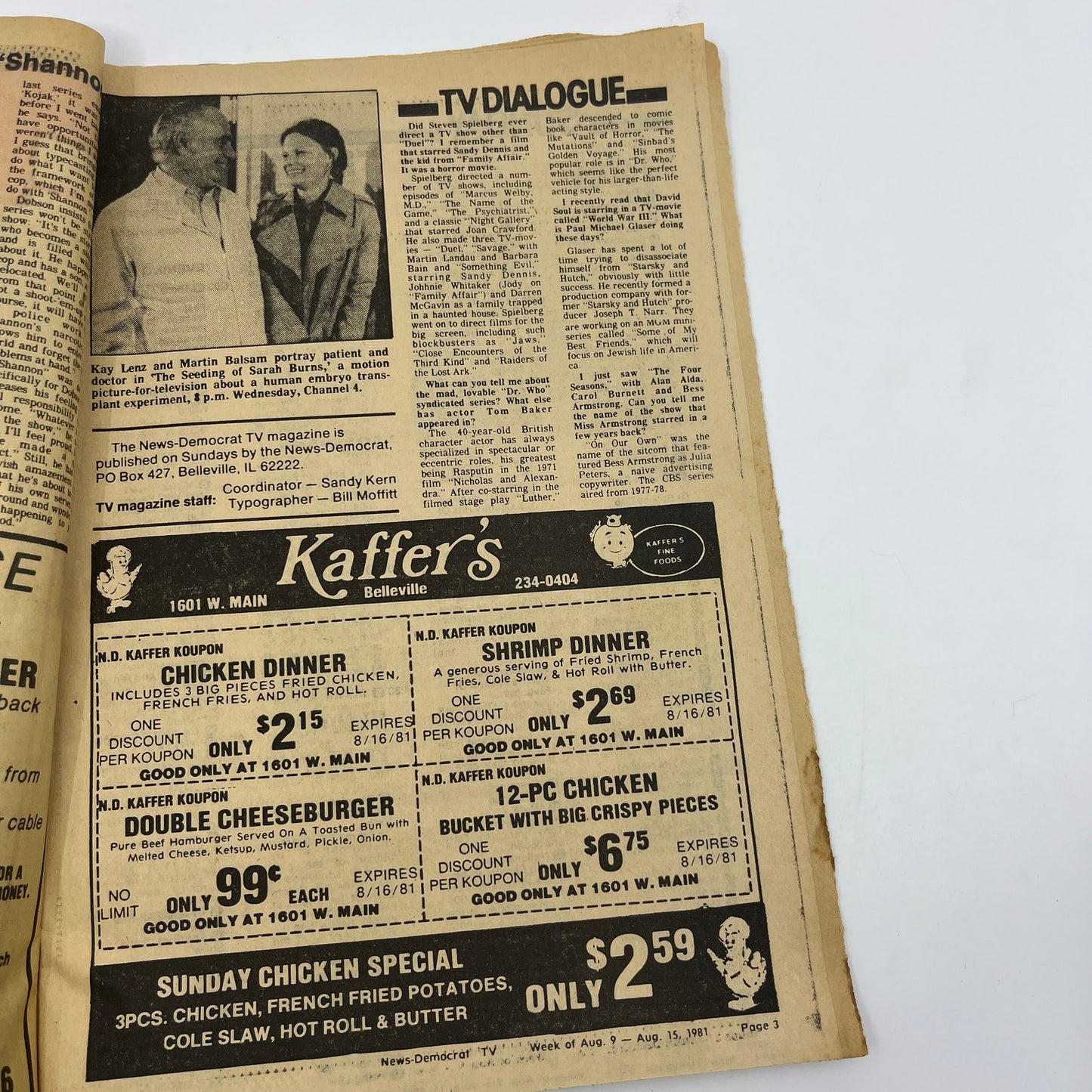 1981 Aug 9 Bellville IL News-Democrat TV Listings The Seeding of Sarah Burns L4-1