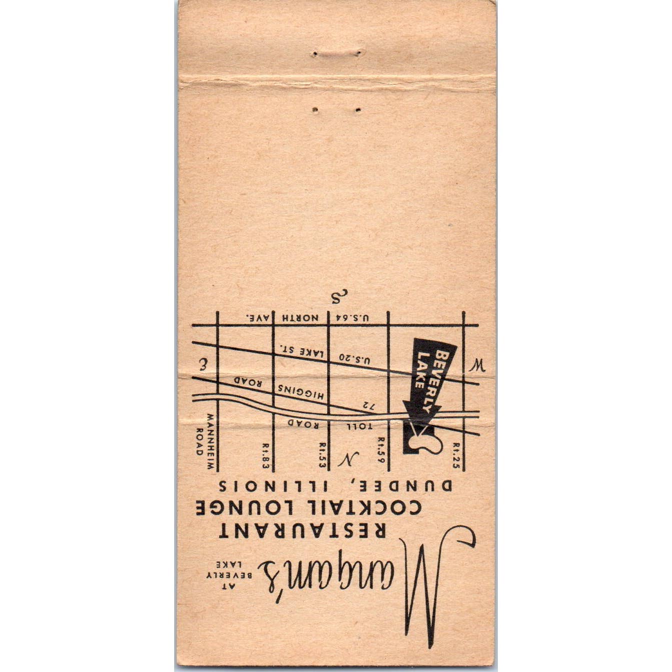 Mangam's Restaurant Dundee IL Advertising Matchbook Cover SA1-M11