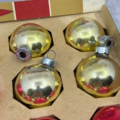 Coby 12 Vintage 1 3/4" Mercury Glass Ornaments Original Box Red Gold OT1