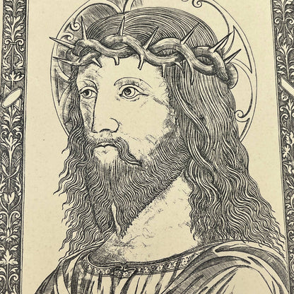 Original 1892 Ludwig Rosenthal  Engraving Head of Christ crowned with thorns AC8