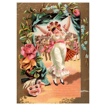 Dancing Harlequin Halloween BLANK - 1880s Victorian Trade Card TJ8-3