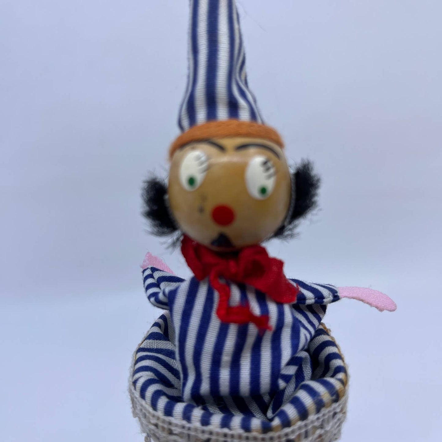 Vintage Wood Cone Puppet Blue & White Pop Up Peek A Boo Handmade TH6