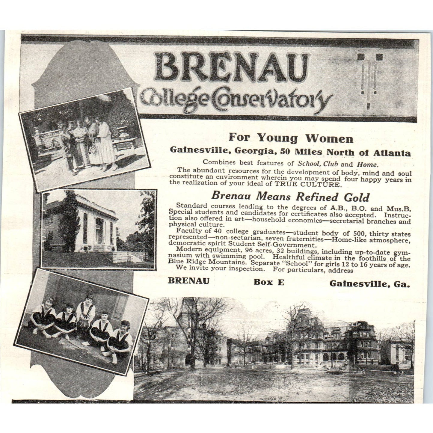 c1920 Harper's Ad -  Brenau College Conservatory for Women Gainesville GA EA3