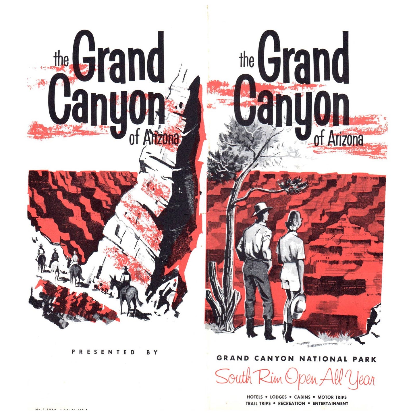 1962 Grand Canyon National Park South Rim Arizona Travel Brochure and Map SE4