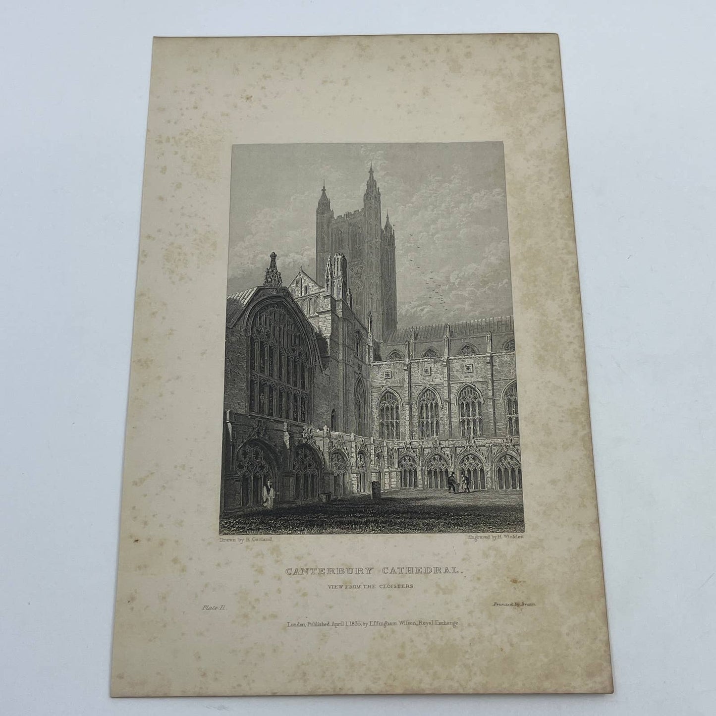 1836 Original Art Engraving Canterbury Cathedral View From the Cloisters AC6