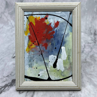 Original Framed Abstract Art Painting 4x6" Mini in White Frame With COA TJ4