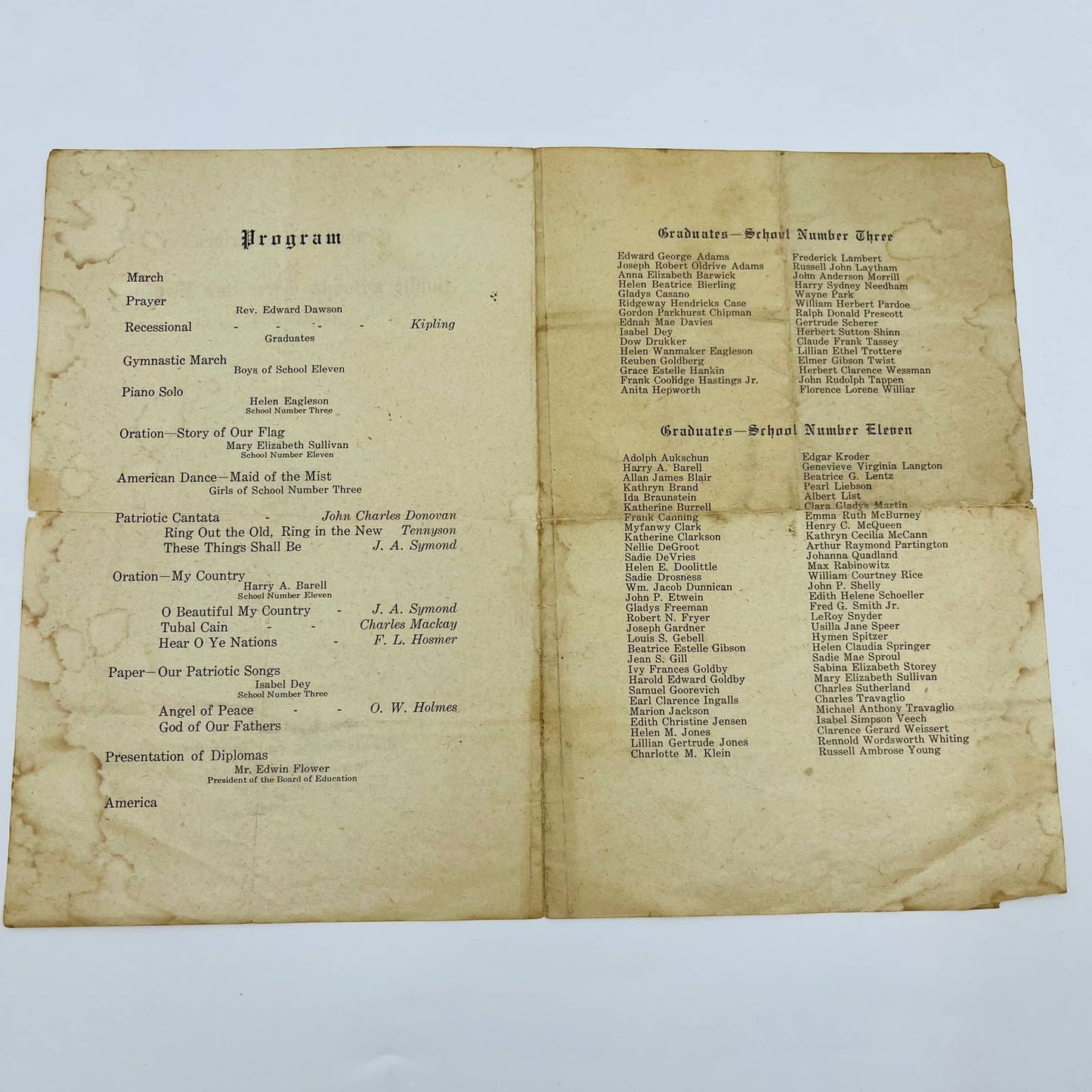 1917 Passaic Public Schools 3 & 11 Graduation Commencement Program NJ D6