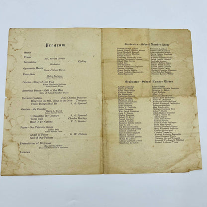 1917 Passaic Public Schools 3 & 11 Graduation Commencement Program NJ D6