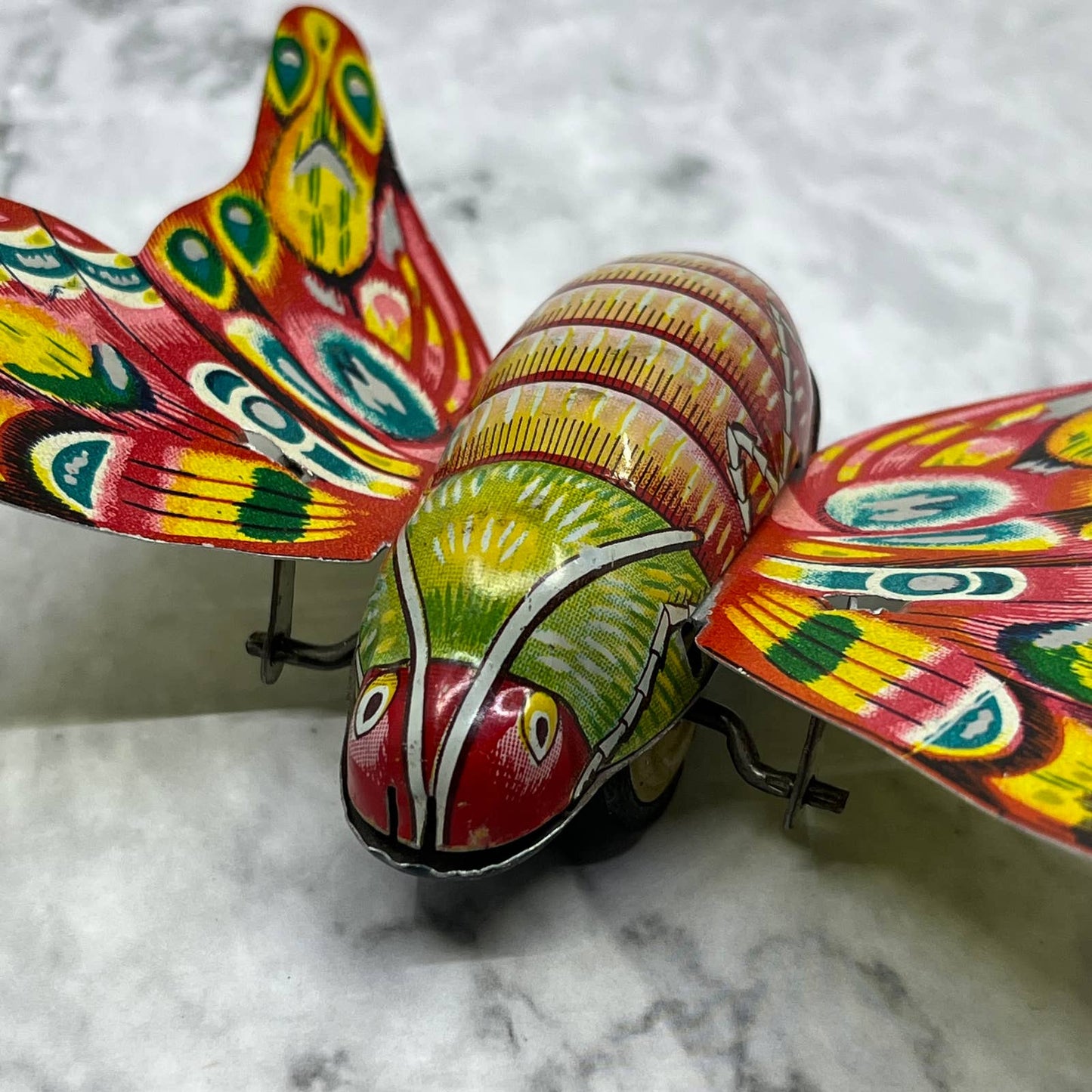 Vtg 50's ALPS Moth Friction Tin Toy. Bold Bright Colors Butterfly JAPAN SF1