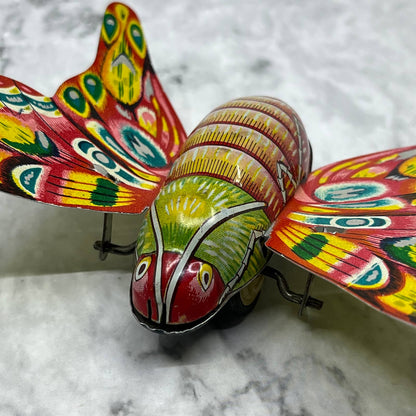 Vtg 50's ALPS Moth Friction Tin Toy. Bold Bright Colors Butterfly JAPAN SF1